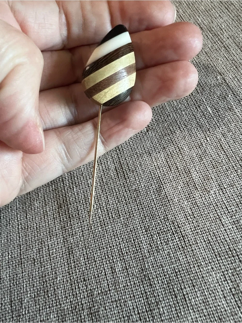 Vintage Wooden Stick Pin Marquetry Lapel Pin Western Cottage MCM Boho Priarie